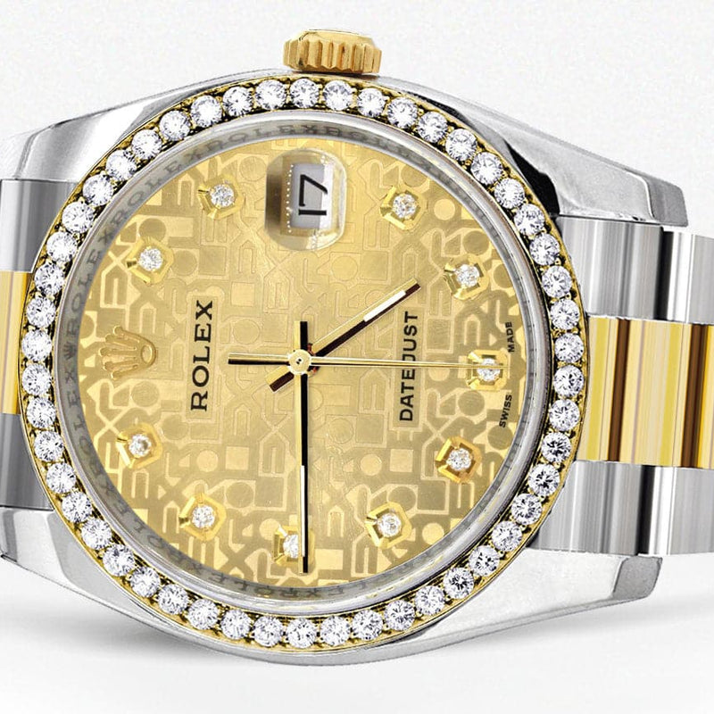 116233 | Diamond Gold Rolex Watch For Men | 36Mm | Gold Texture Dial | Oyster Band