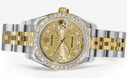 Womens Diamond Gold Hidden Clasp Rolex Watch | 1 Carat Bezel | 26Mm | Texture Gold Dial | Jubilee Band | Model 179173