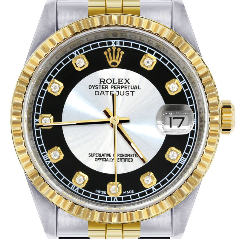 Womens Rolex Datejust Watch 16233 Two Tone | 36Mm | Tuxedo Dial | Fluted Bezel | Jubilee Band