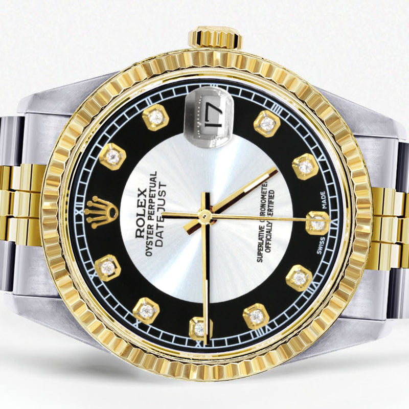 Womens Rolex Datejust Watch 16233 Two Tone | 36Mm | Tuxedo Dial | Fluted Bezel | Jubilee Band