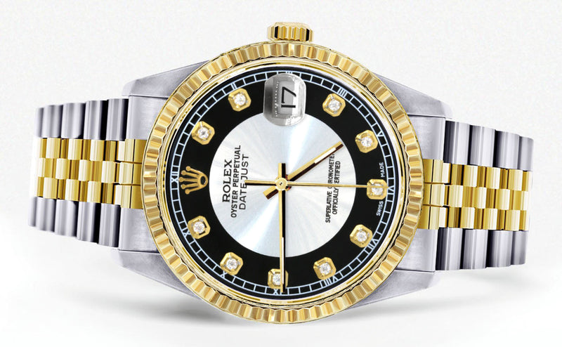 Womens Rolex Datejust Watch 16233 Two Tone | 36Mm | Tuxedo Dial | Fluted Bezel | Jubilee Band