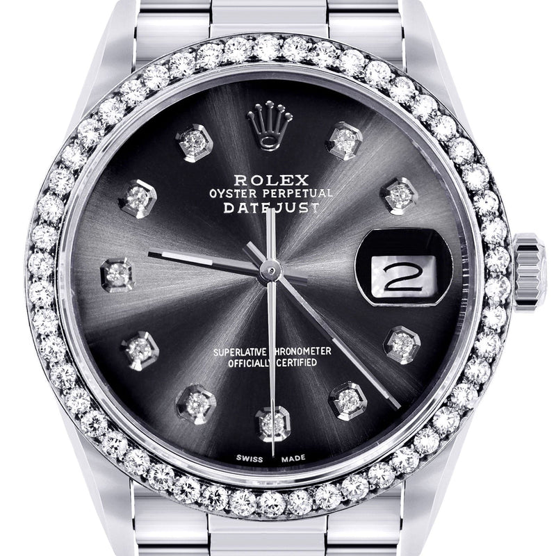 Diamond Mens Rolex Datejust Watch 16200 | 36Mm | Graphite Diamond Dial | Oyster Band