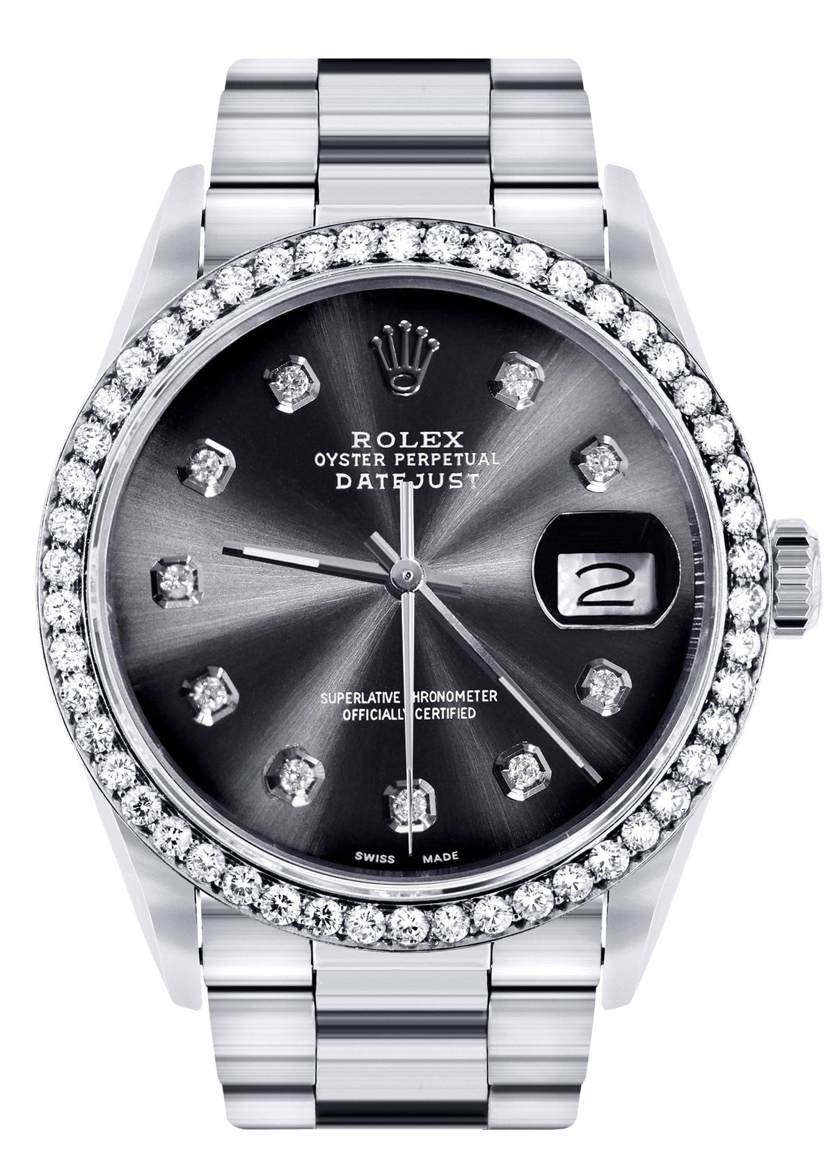 Diamond Mens Rolex Datejust Watch 16200 | 36Mm | Graphite Diamond Dial | Oyster Band