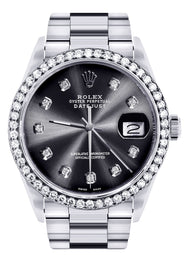 Diamond Mens Rolex Datejust Watch 16200 | 36Mm | Graphite Diamond Dial | Oyster Band