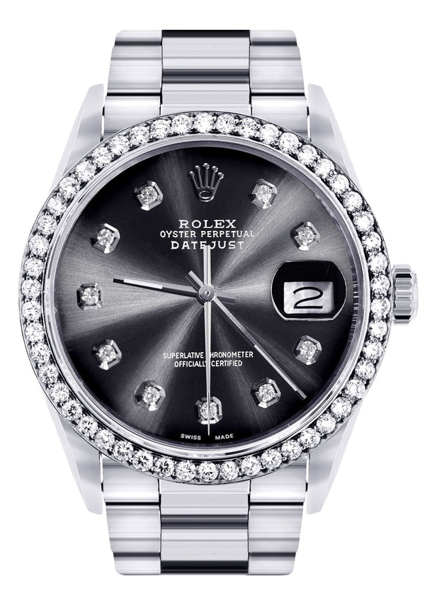 Diamond Mens Rolex Datejust Watch 16200 | 36Mm | Graphite Diamond Dial | Oyster Band