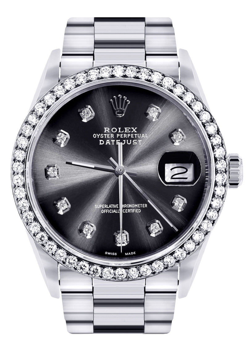 Diamond Mens Rolex Datejust Watch 16200 | 36Mm | Graphite Diamond Dial | Oyster Band