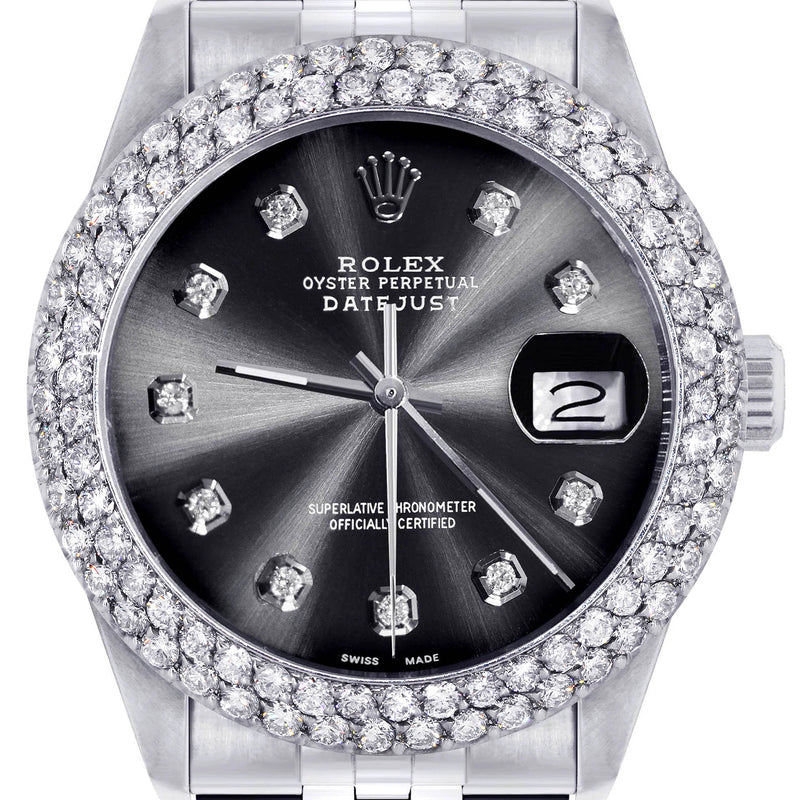 Womens Rolex Datejust Watch 16200 | 36Mm | Graphite Dial | Two Row 4.25 Carat Bezel | Jubilee Band