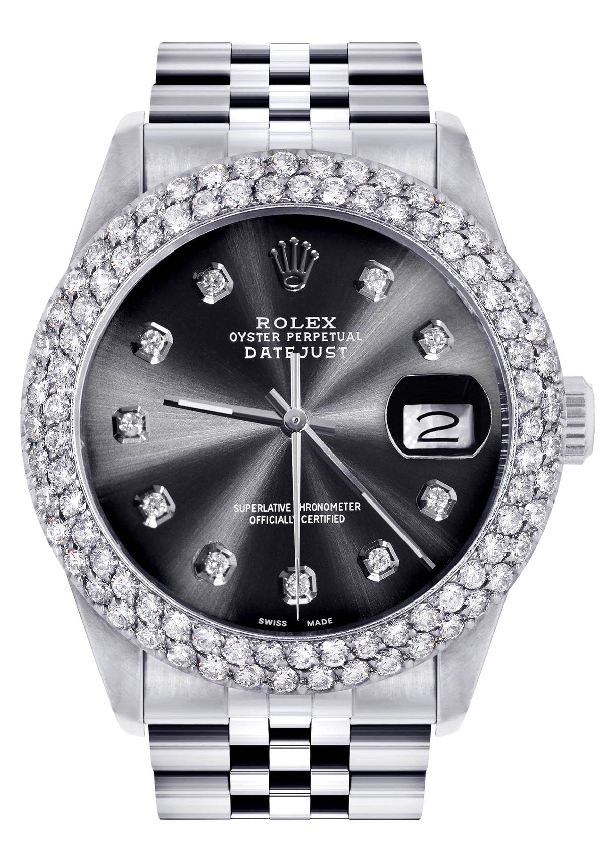 Womens Rolex Datejust Watch 16200 | 36Mm | Graphite Dial | Two Row 4.25 Carat Bezel | Jubilee Band