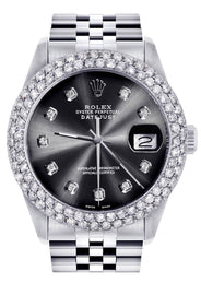 Womens Rolex Datejust Watch 16200 | 36Mm | Graphite Dial | Two Row 4.25 Carat Bezel | Jubilee Band