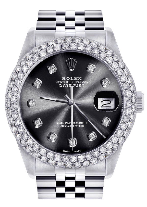 Womens Rolex Datejust Watch 16200 | 36Mm | Graphite Dial | Two Row 4.25 Carat Bezel | Jubilee Band