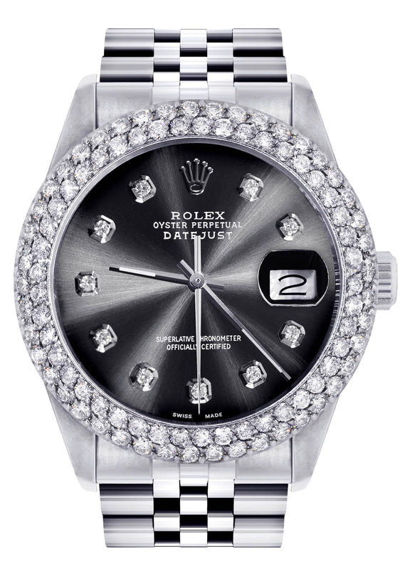 Womens Rolex Datejust Watch 16200 | 36Mm | Graphite Dial | Two Row 4.25 Carat Bezel | Jubilee Band