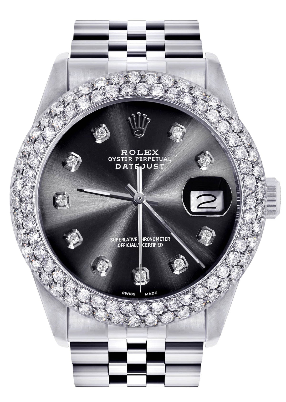 Mens Rolex Datejust Watch 16200 | 36Mm | Graphite Dial | Two Row 4.25 Carat Bezel | Jubilee Band