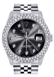 Mens Rolex Datejust Watch 16200 | 36Mm | Graphite Dial | Two Row 4.25 Carat Bezel | Jubilee Band