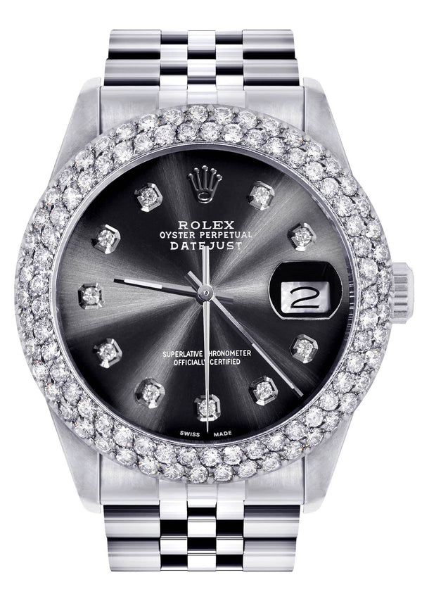 Mens Rolex Datejust Watch 16200 | 36Mm | Graphite Dial | Two Row 4.25 Carat Bezel | Jubilee Band