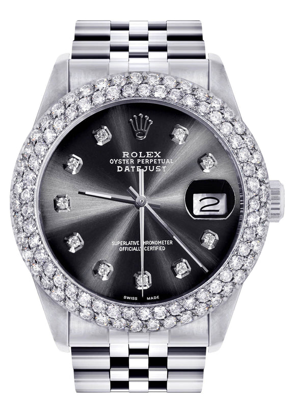 Mens Rolex Datejust Watch 16200 | 36Mm | Graphite Dial | Two Row 4.25 Carat Bezel | Jubilee Band