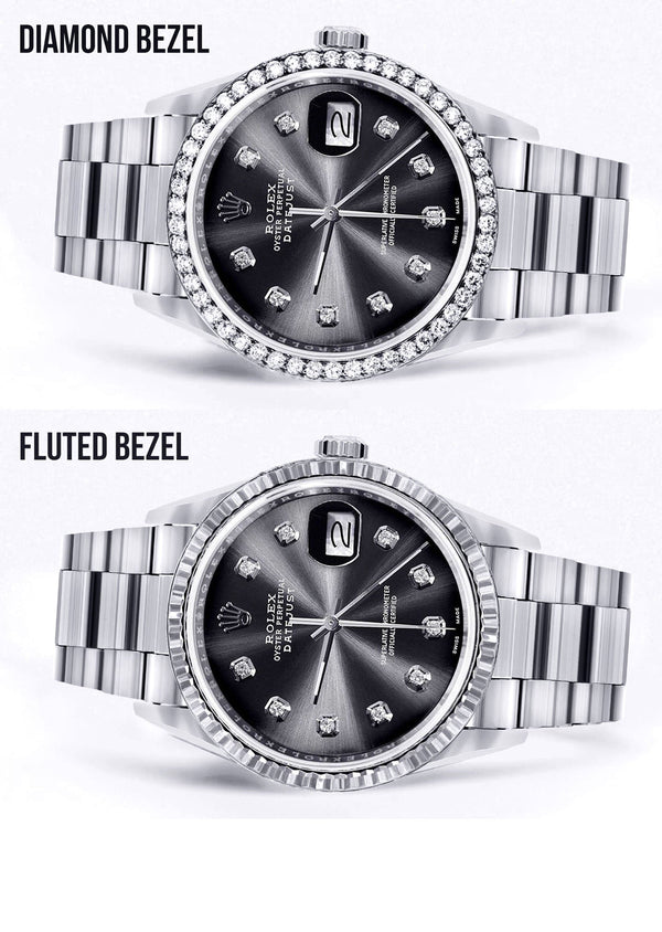 Diamond Mens Rolex Datejust Watch 16200 | 36Mm | Graphite Diamond Dial | Oyster Band