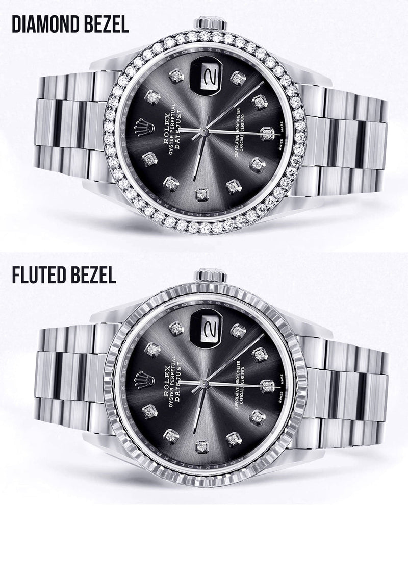 Diamond Mens Rolex Datejust Watch 16200 | 36Mm | Graphite Diamond Dial | Oyster Band