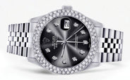 Womens Rolex Datejust Watch 16200 | 36Mm | Graphite Dial | Two Row 4.25 Carat Bezel | Jubilee Band