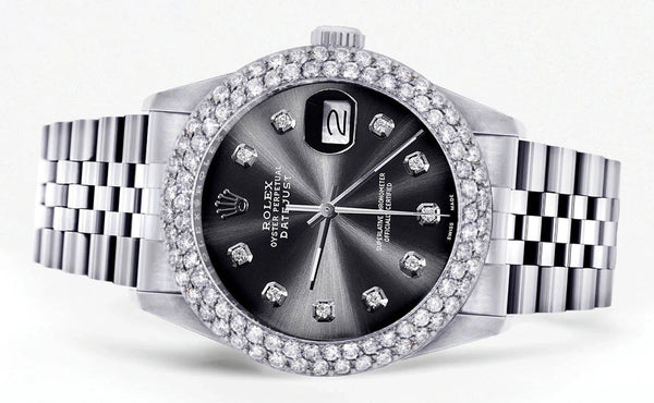 Womens Rolex Datejust Watch 16200 | 36Mm | Graphite Dial | Two Row 4.25 Carat Bezel | Jubilee Band