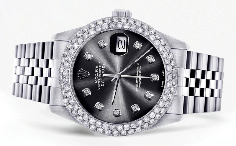 Womens Rolex Datejust Watch 16200 | 36Mm | Graphite Dial | Two Row 4.25 Carat Bezel | Jubilee Band