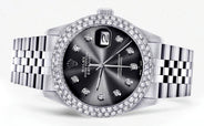 Mens Rolex Datejust Watch 16200 | 36Mm | Graphite Dial | Two Row 4.25 Carat Bezel | Jubilee Band