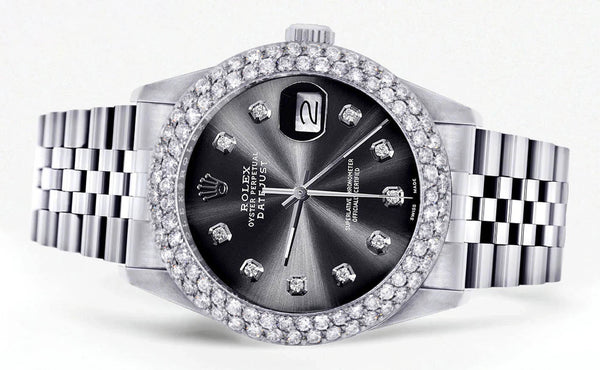 Mens Rolex Datejust Watch 16200 | 36Mm | Graphite Dial | Two Row 4.25 Carat Bezel | Jubilee Band