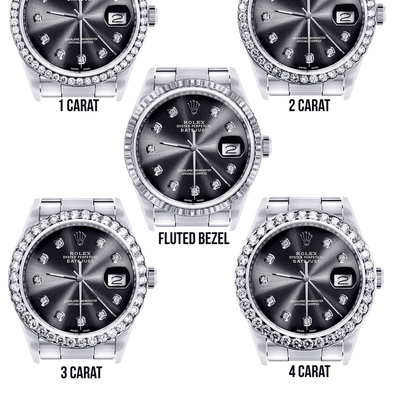 Diamond Mens Rolex Datejust Watch 16200 | 36Mm | Graphite Diamond Dial | Oyster Band