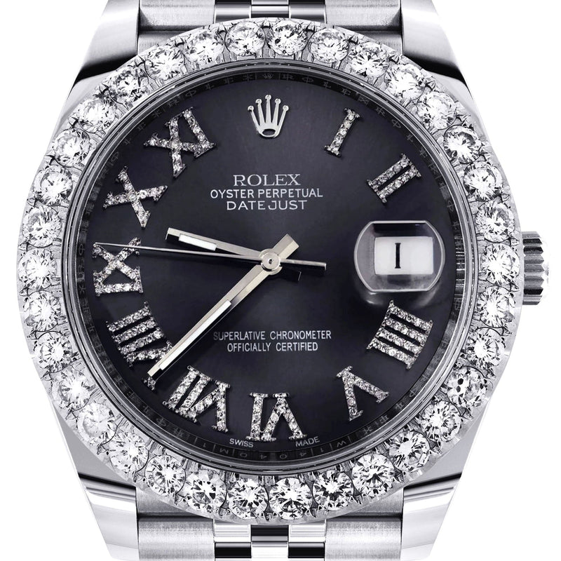 Rolex Datejust 41 Watch | 41 MM | Custom Black Graphite Roman Diamond Dial | Jubilee Band