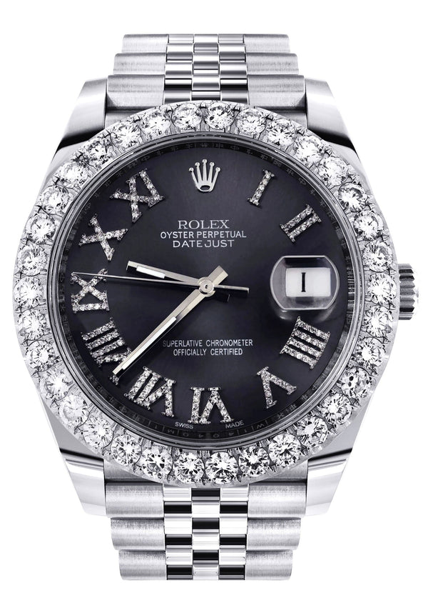 Rolex Datejust 41 Watch | 41 MM | Custom Black Graphite Roman Diamond Dial | Jubilee Band