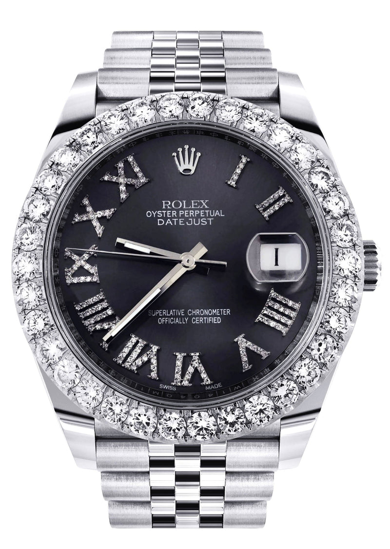 Rolex Datejust 41 Watch | 41 MM | Custom Black Graphite Roman Diamond Dial | Jubilee Band