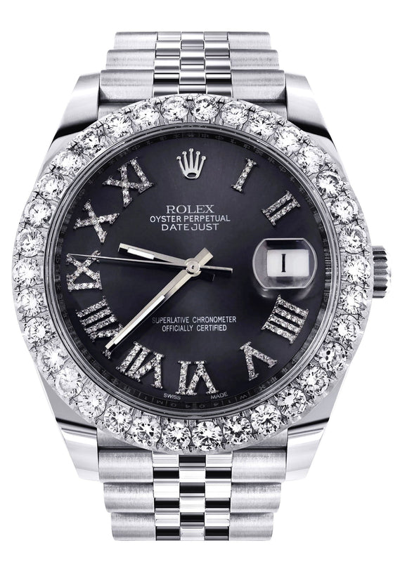 Rolex Datejust 41 Watch | 41 MM | Custom Black Graphite Roman Diamond Dial | Jubilee Band