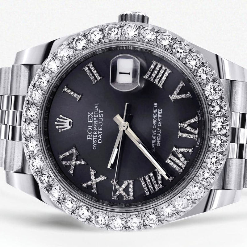 Rolex Datejust 41 Watch | 41 MM | Custom Black Graphite Roman Diamond Dial | Jubilee Band