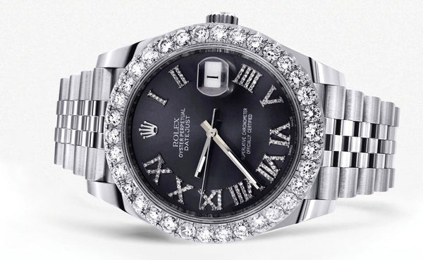Rolex Datejust 41 Watch | 41 MM | Custom Black Graphite Roman Diamond Dial | Jubilee Band