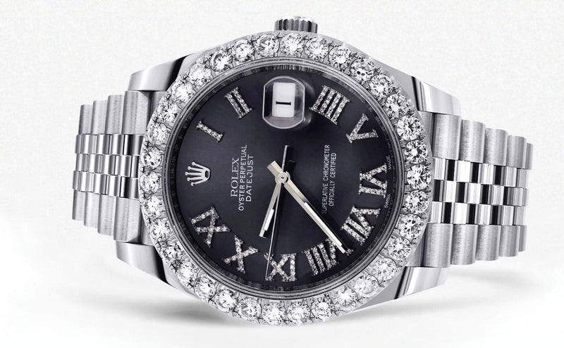 Rolex Datejust 41 Watch | 41 MM | Custom Black Graphite Roman Diamond Dial | Jubilee Band