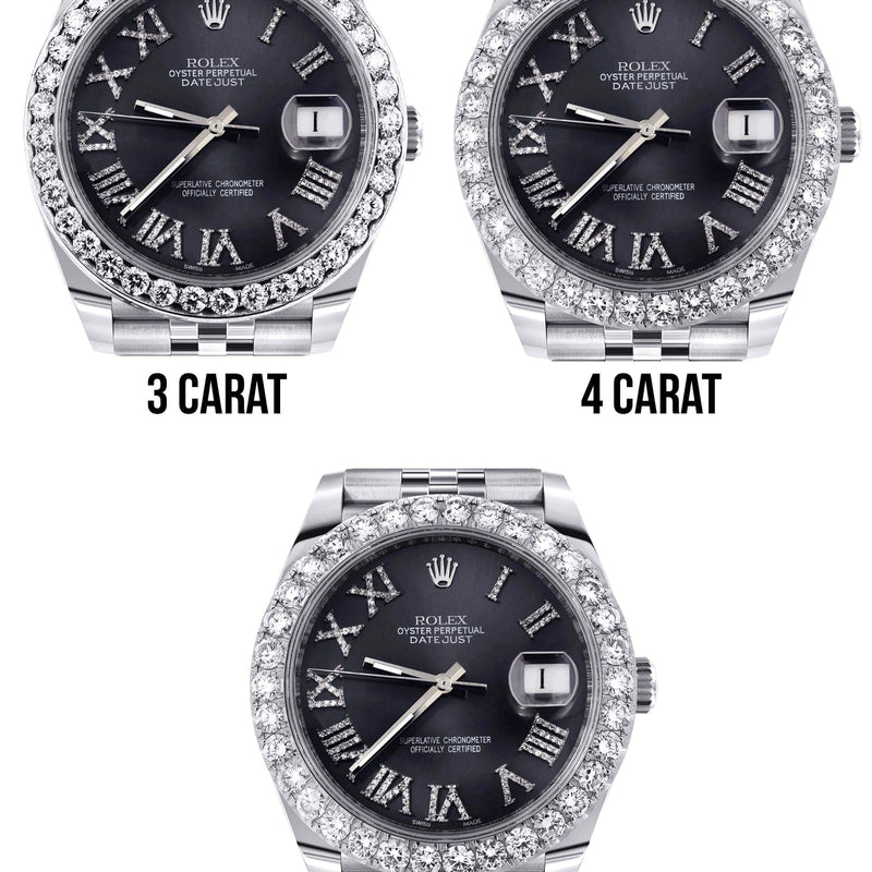 Rolex Datejust 41 Watch | 41 MM | Custom Black Graphite Roman Diamond Dial | Jubilee Band