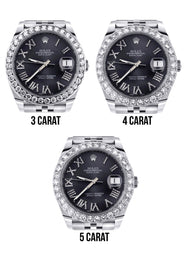 Rolex Datejust 41 Watch | 41 MM | Custom Black Graphite Roman Diamond Dial | Jubilee Band