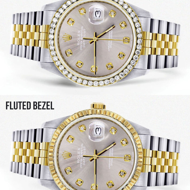 Diamond Rolex Mens Watch Datejust 16233 | 36Mm | Grey Dial | Jubilee Band
