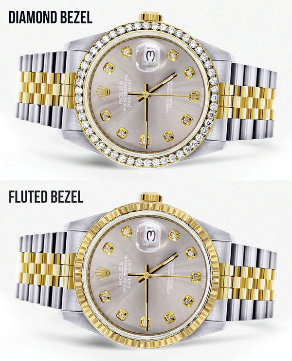 Diamond Rolex Mens Watch Datejust 16233 | 36Mm | Grey Dial | Jubilee Band