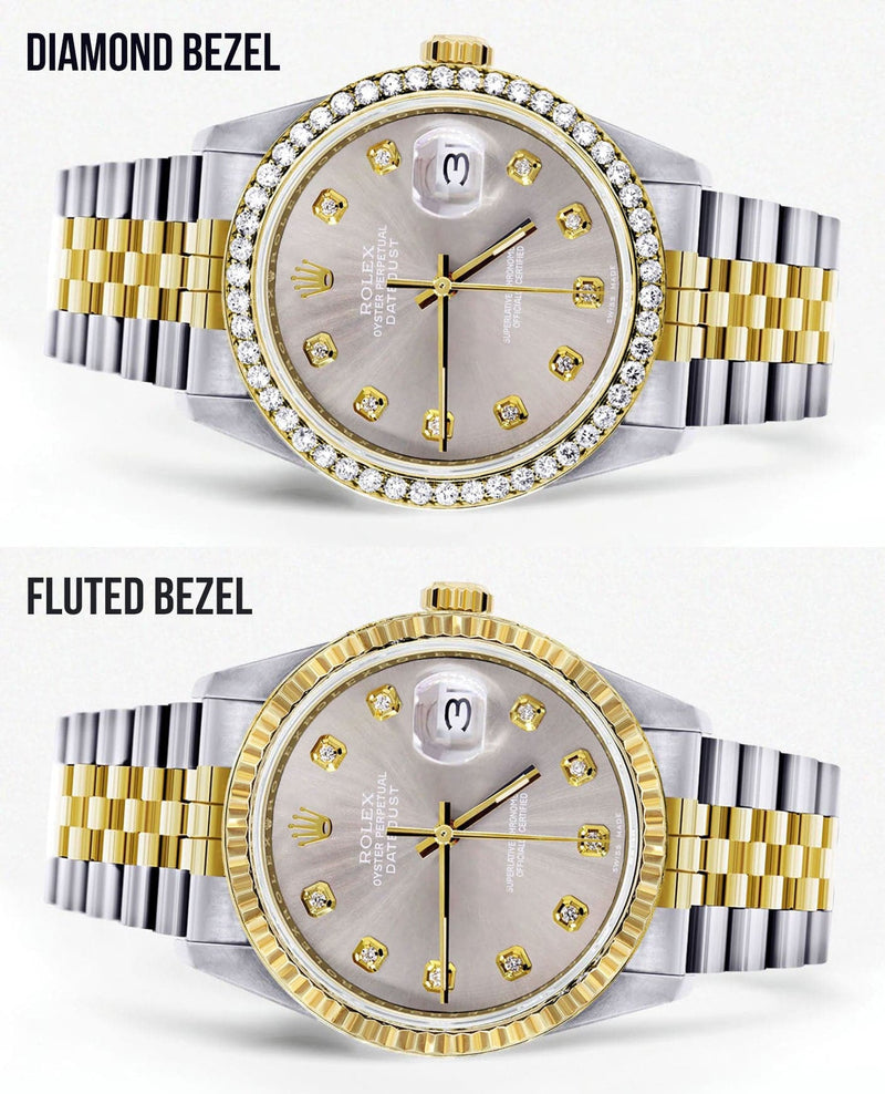 Diamond Rolex Mens Watch Datejust 16233 | 36Mm | Grey Dial | Jubilee Band