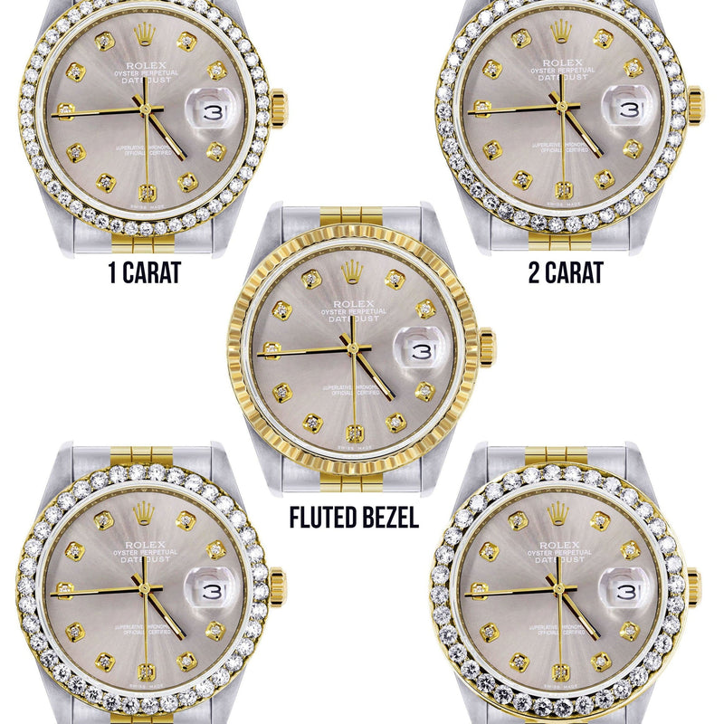 Diamond Rolex Mens Watch Datejust 16233 | 36Mm | Grey Dial | Jubilee Band