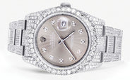 Iced Out Rolex Datejust 36 MM | Stainless Steel | 16.5 Carats of Diamonds | Grey Diamond Dial | Oyster Band | Model 116200