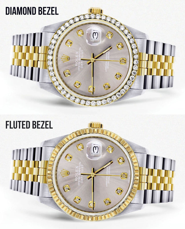 Diamond Rolex Mens Watch Datejust 16233 | 36Mm | Grey Dial | Jubilee Band