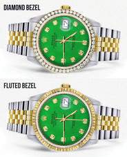Gold Rolex Datejust Watch 16233 for Men | 36Mm | Green Dial | Jubilee Band