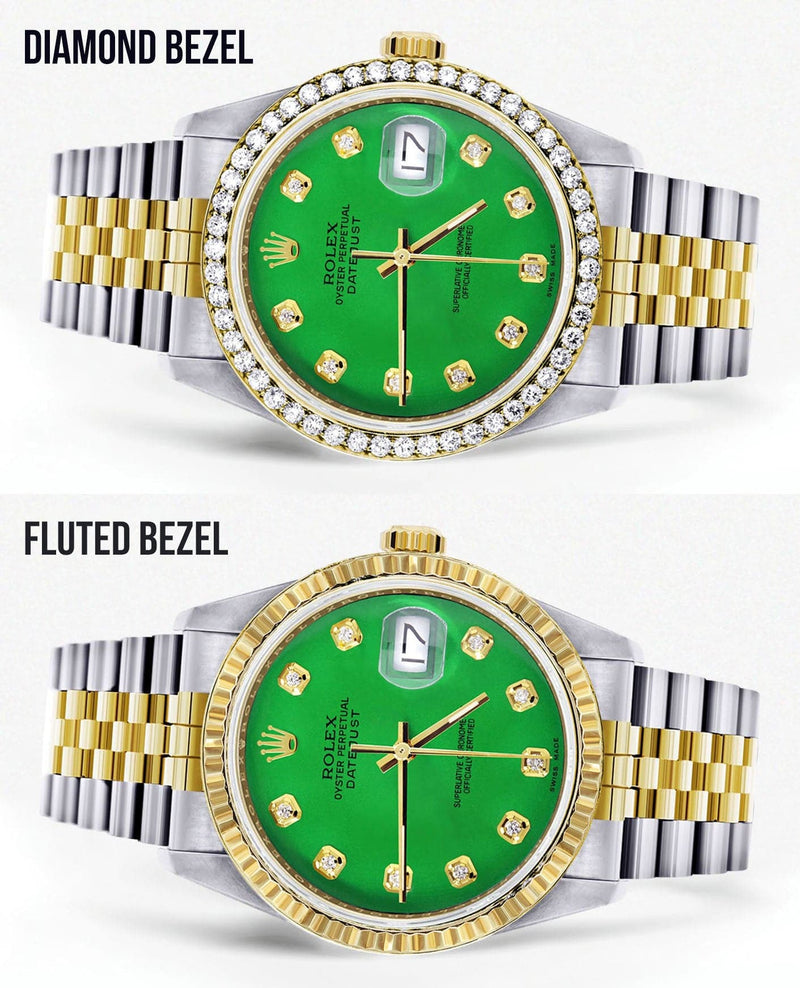 Gold Rolex Datejust Watch 16233 for Men | 36Mm | Green Dial | Jubilee Band