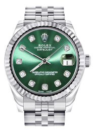 Diamond Rolex Watch | 68274 | Fluted Bezel | 31MM | Green Diamond Dial | Jubilee Band
