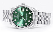 Diamond Rolex Watch | 68274 | Fluted Bezel | 31MM | Green Diamond Dial | Jubilee Band