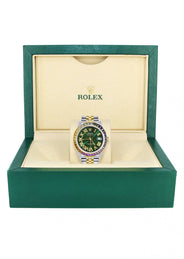 Diamond Gold Rolex Watch For Men 16233 | 36Mm | Rainbow Sapphire Bezel | Diamond Green Roman Numeral Dial | Jubilee Band
