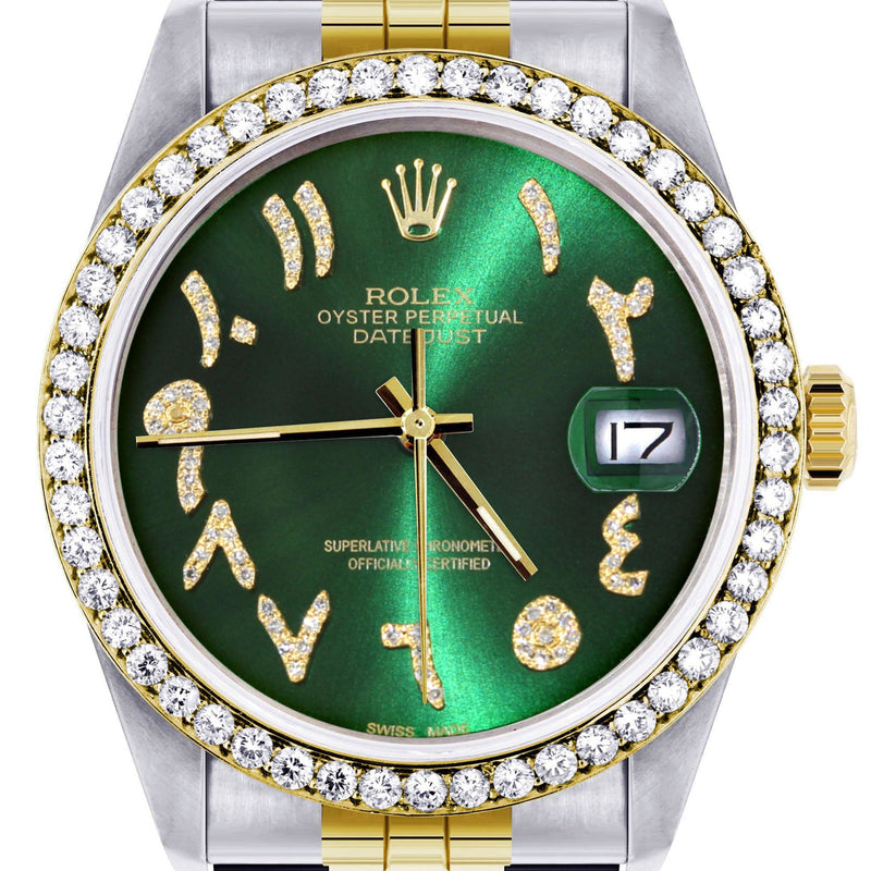 Gold & Steel Rolex Datejust Watch 16233 for Men  | 36Mm | Green Arabic Diamond Dial | Jubilee Band