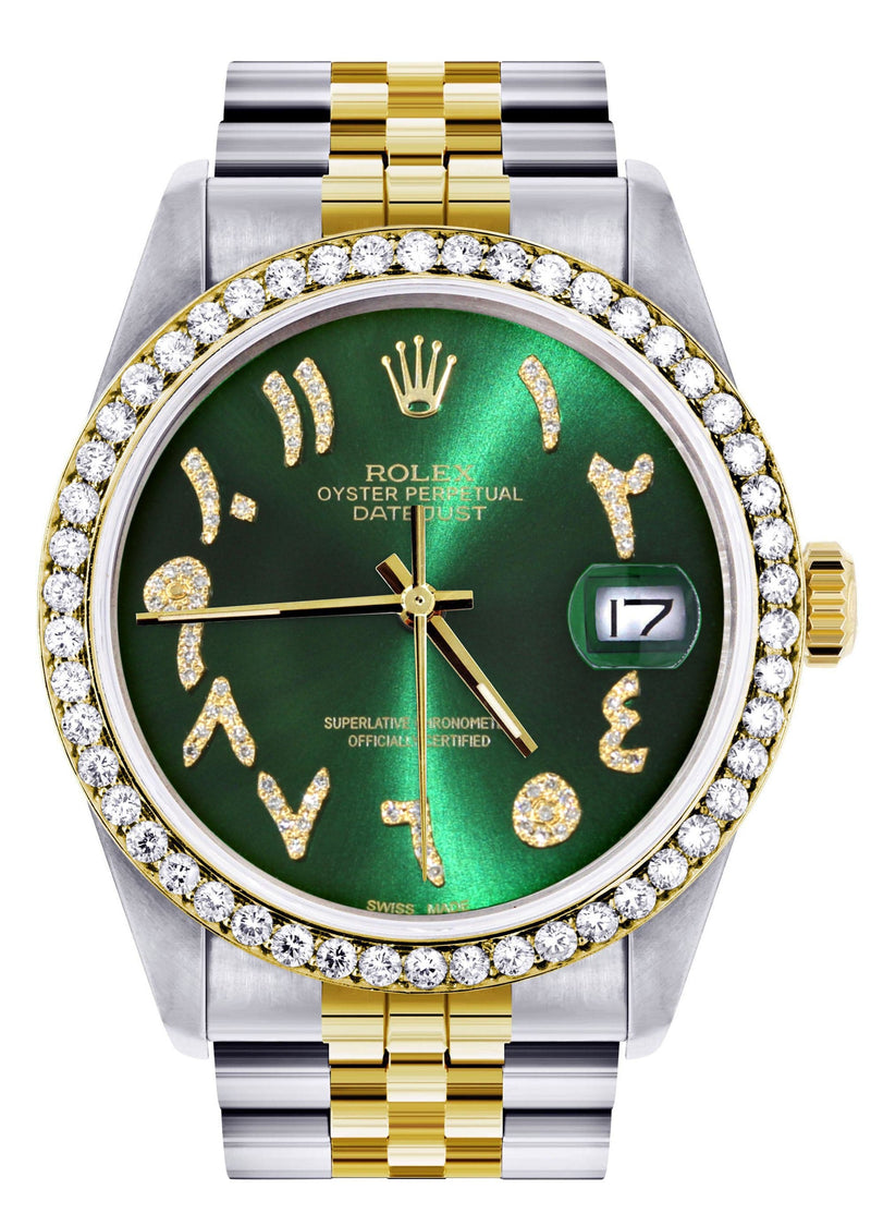 Gold & Steel Rolex Datejust Watch 16233 for Men  | 36Mm | Green Arabic Diamond Dial | Jubilee Band