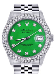 Womens Rolex Datejust Watch 16200 | 36Mm | Green Dial | Two Row 4.25 Carat Bezel | Jubilee Band